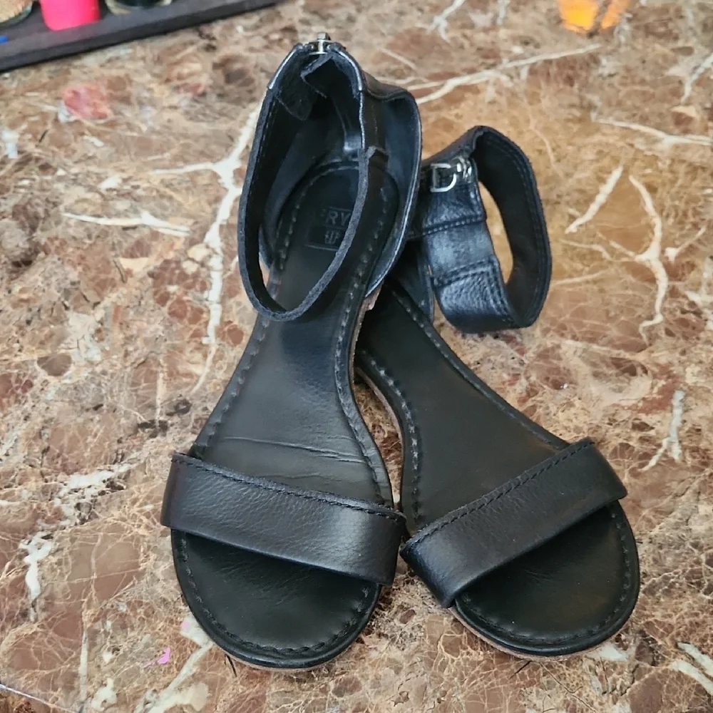 Frye Black Leather Ankle Strap Sandals - Picture 7 of 7